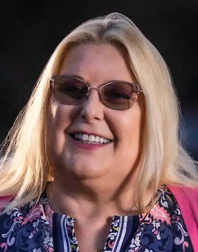 Patient smiling after cosmetic dentistry.